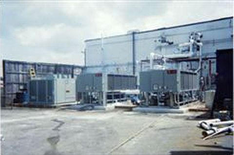 A commercial chiller installation with connected piping