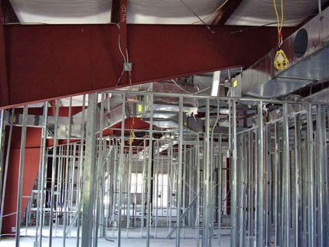 Large rectangular galvanized ductwork during installation